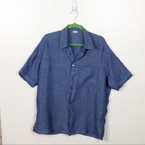Brioni blue, short sleeved button down shirt